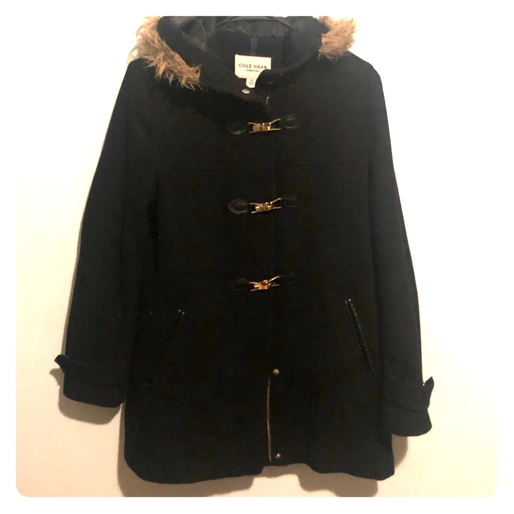 Cole Haan Faux Fur Hood Wool Coat